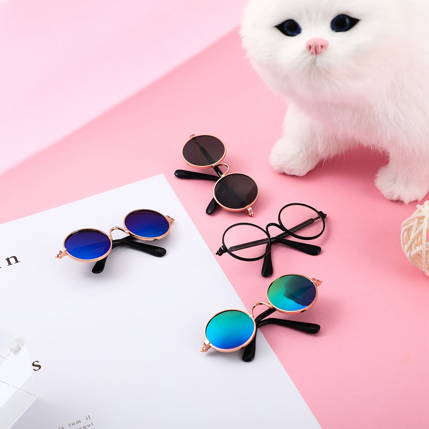 8pcs Pet Dog Cat Costume Halloween Dog Neck Tie Dog Glasses For Small Dog Cat Round Metal Classic Retro Glasses Tie Pet Costume Tuxedo Necktie Collar Puppy Accessories Halloween Cosplay Party
