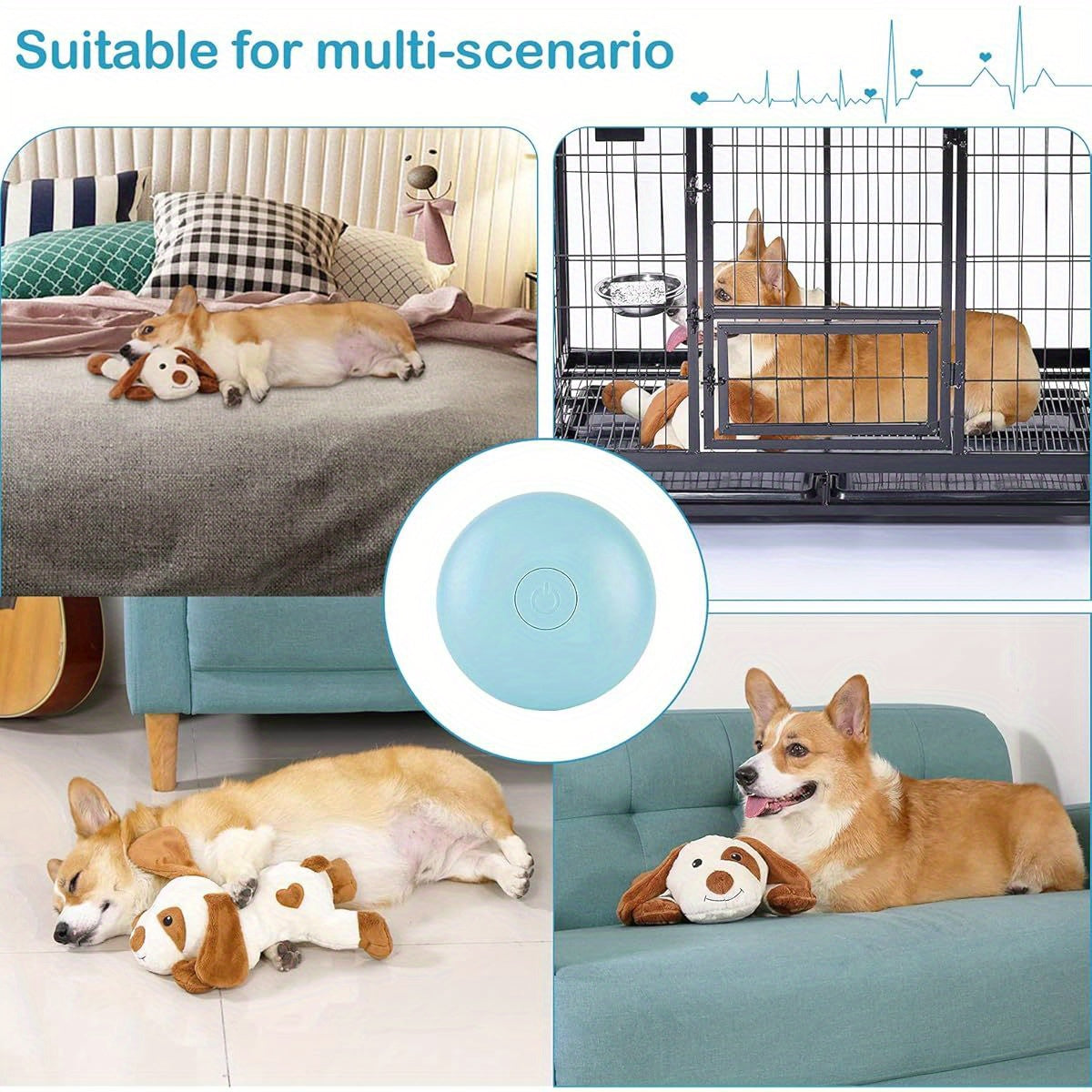 WEOK Heartbeat Dog Toy - Plush Stuffed Animal with Realistic Heartbeat & Heat\u002FTouch Sensing, Anxiety Relief Calming Aid for Puppies, Sleep Aid for Dogs & Cats, All Breeds & Sizes