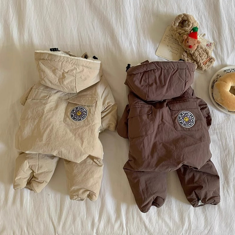 Autumn And Winter Pet Clothes Sunflower Hooded Four-Legged Traction -Padded Coat Teddy Bichon Small And Medium-Sized Dog Clothes