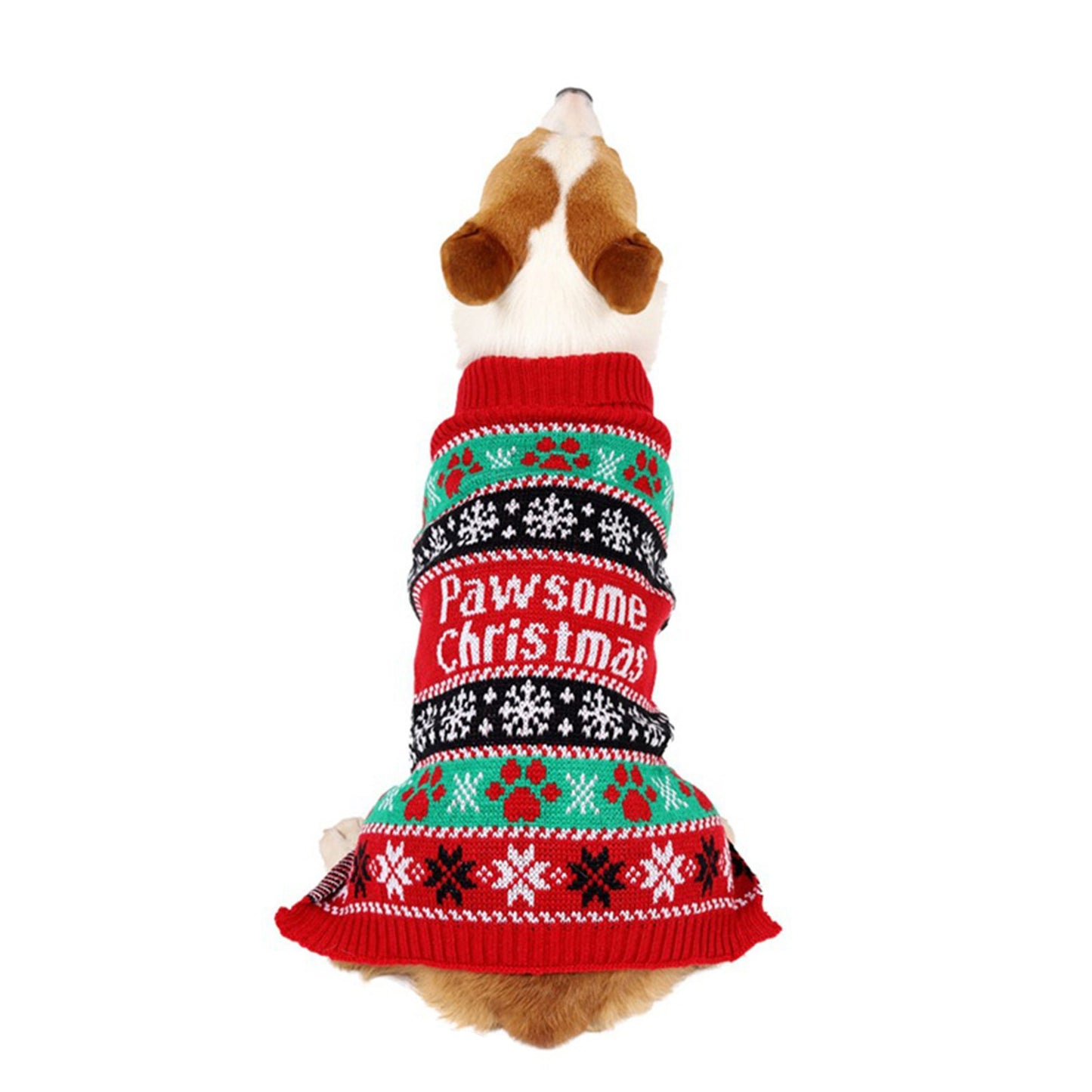For Small to Medium Dogs and Cats, Pawsome Christmas Acrylic Pullover Sweater, Festive Red Winter Pet Apparel with Weave Design