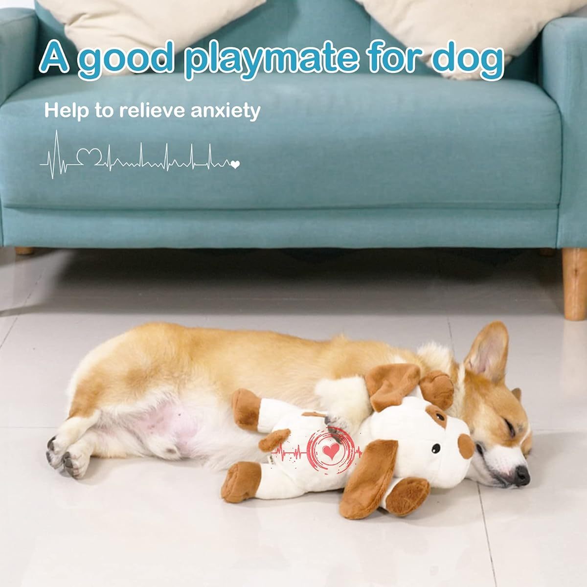 WEOK Heartbeat Dog Toy - Plush Stuffed Animal with Realistic Heartbeat & Heat\u002FTouch Sensing, Anxiety Relief Calming Aid for Puppies, Sleep Aid for Dogs & Cats, All Breeds & Sizes