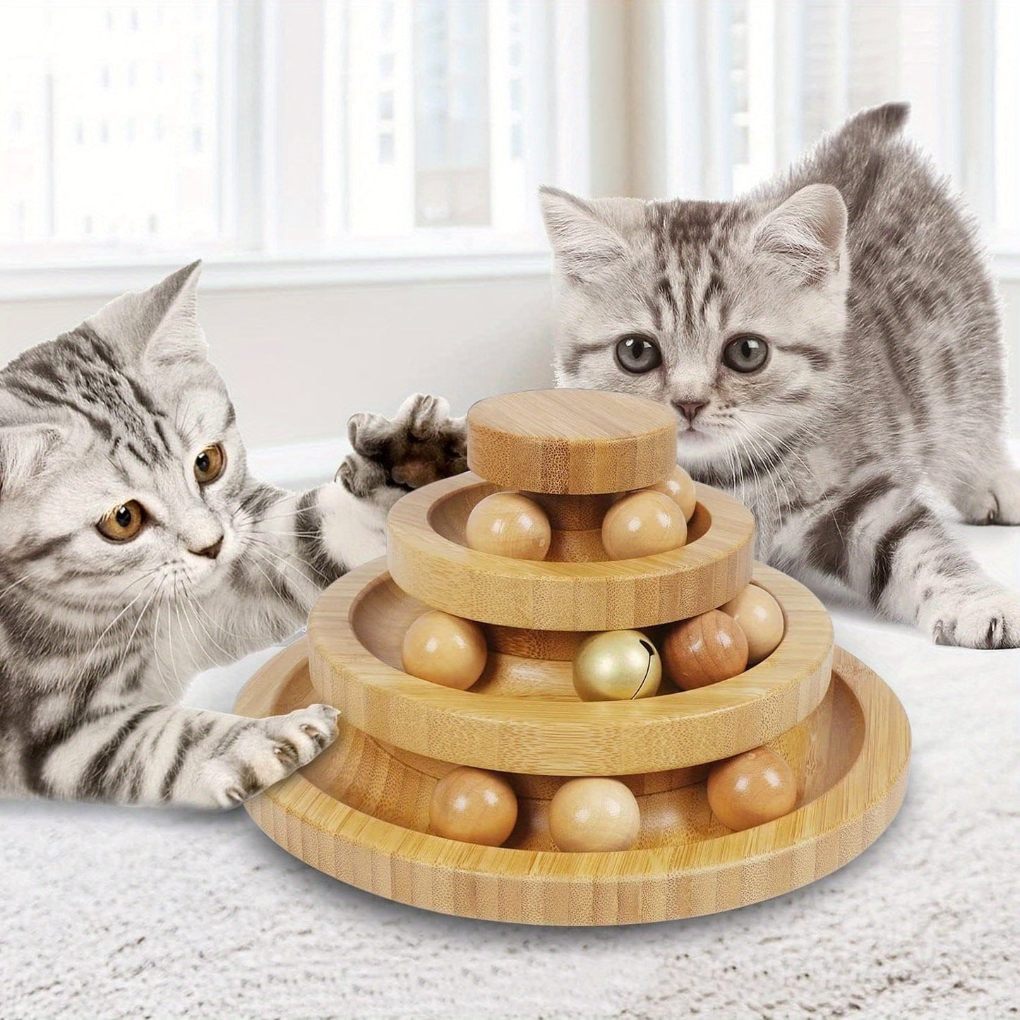 A Small Cat And Dog Carousel Track Toy, Bell Toy, 3 Layers Of Cat Ball Tower (with 9 Detachable Balls), Interactive Roller Toy, Circle Track DIY Fun Kitten And Puppy Sports Toy, with Self-fun And Decompression Relaxation Function,, Holiday Gifts
