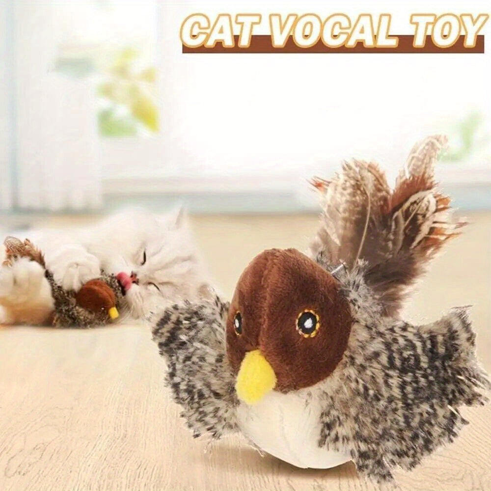 Interactive Squeaky Bird Cat Toy - Realistic Chirping, Safe Fleece & Electronics, Perfect for Cats and Dogs Playtime