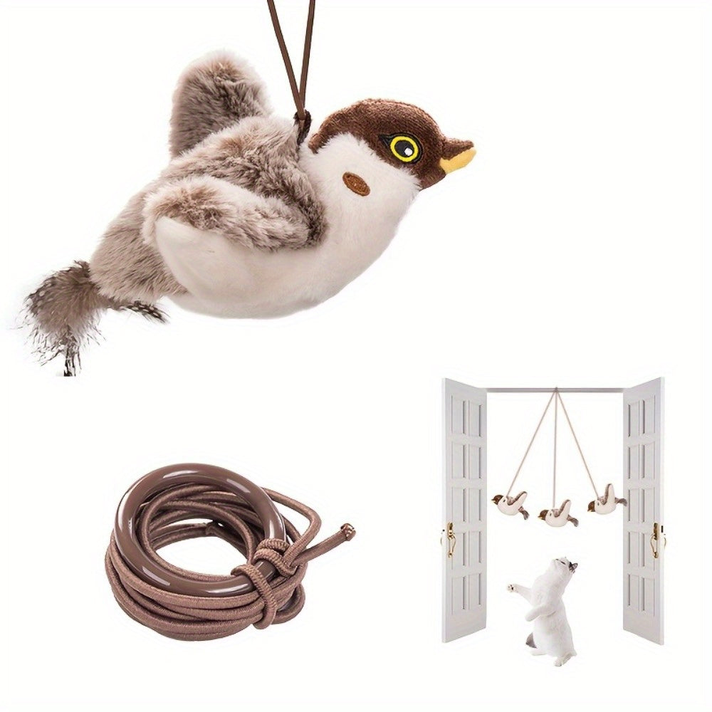 USB Charging Simulation Sparrow Cat Toy, Cat Self Entertainment Tool, Cat Dog Interactive Toy, Simulated Wing Flapping, Simulated Bird Calls, Suitable for Pet Households