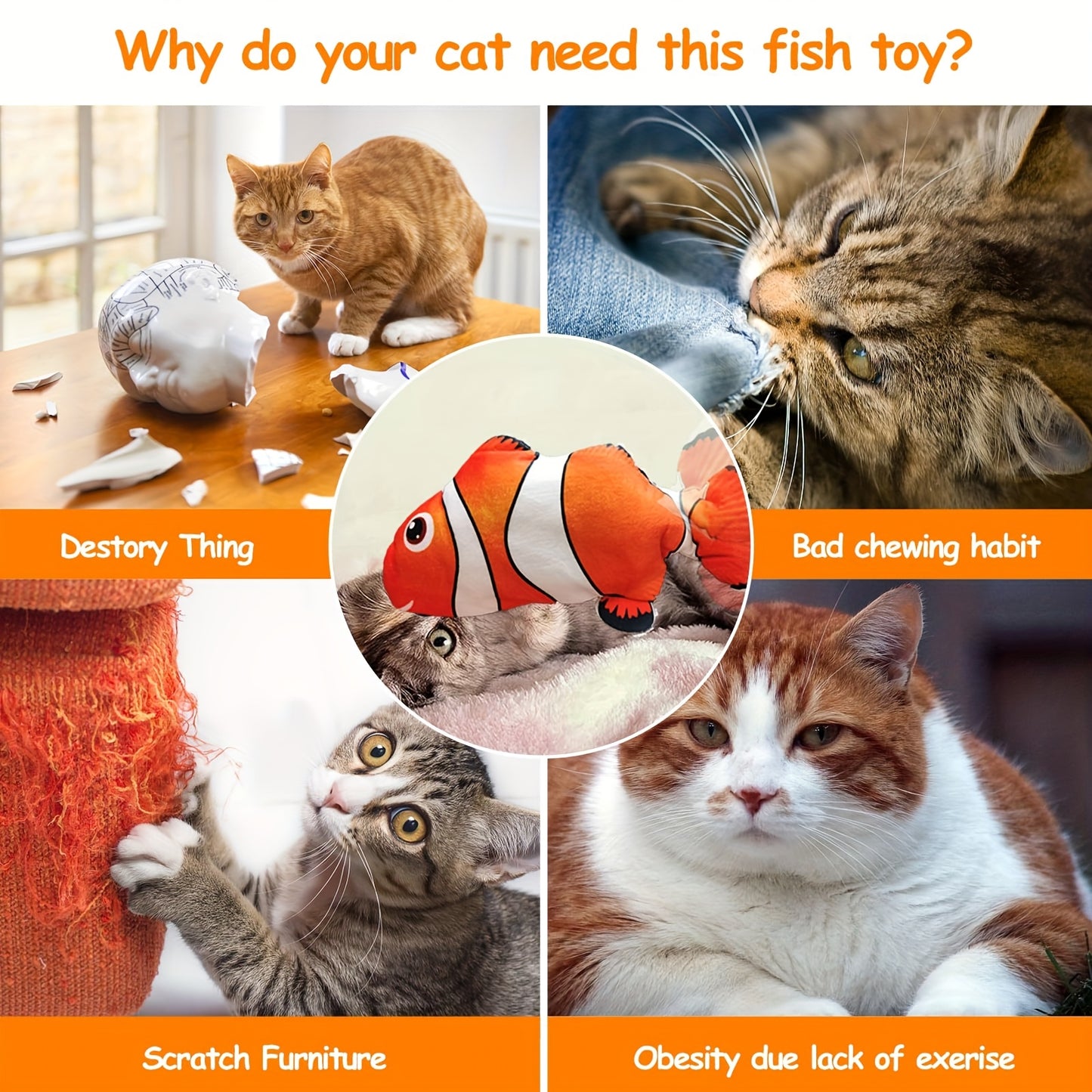 7pcs Floppy Fish Cat Toys, Cat Toys Flopping Fish, Moving Kitten Kicker, Floppy Wiggle Carp for Small Dogs, Soft And Durable, Interactive Kitten Kicker for Indoor for All Breeds