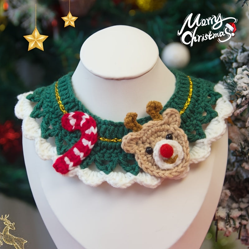 4pcs Christmas Dog & Cat Handmade Knit Collar, Adjustable Handmade Knit Cat Saliva Bib, Christmas Dog Collars For Medium Dogs, Festive Pattern Collar For Kitten & Puppy, Crochet Cat Bib For Small To Medium Cats & Dogs