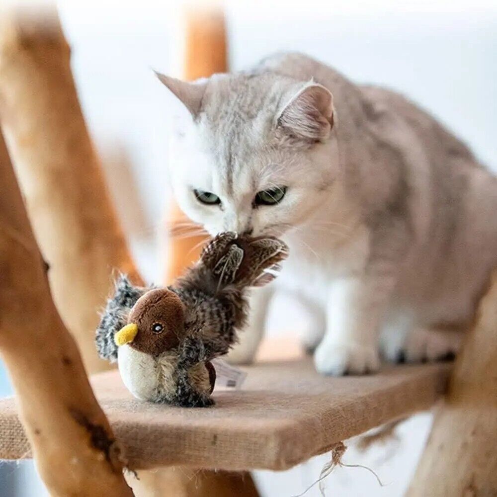 Interactive Squeaky Bird Cat Toy - Realistic Chirping, Safe Fleece & Electronics, Perfect for Cats and Dogs Playtime