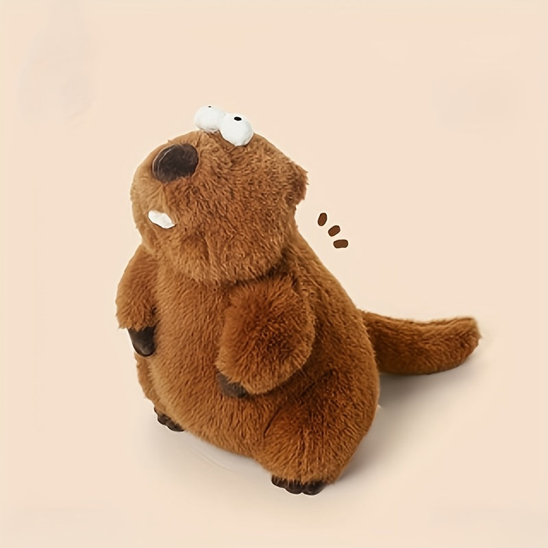 1 Pet Groundhog Plush Toy - Tear-Resistant & Durable Polyester Stuffed Animal with Expressive Eyes, Soft Brown Fur Texture - Cuddly Companion for Cats & Dogs, Ideal Gift for All Breeds & Sizes, Indoor\u002FOutdoor Play