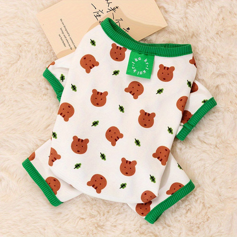 Winter Warm Cat Clothes De Rong Pet Four-Legged Clothes Cute Full Print Home Clothes Small Dog Thin Fleece Pet Apparel