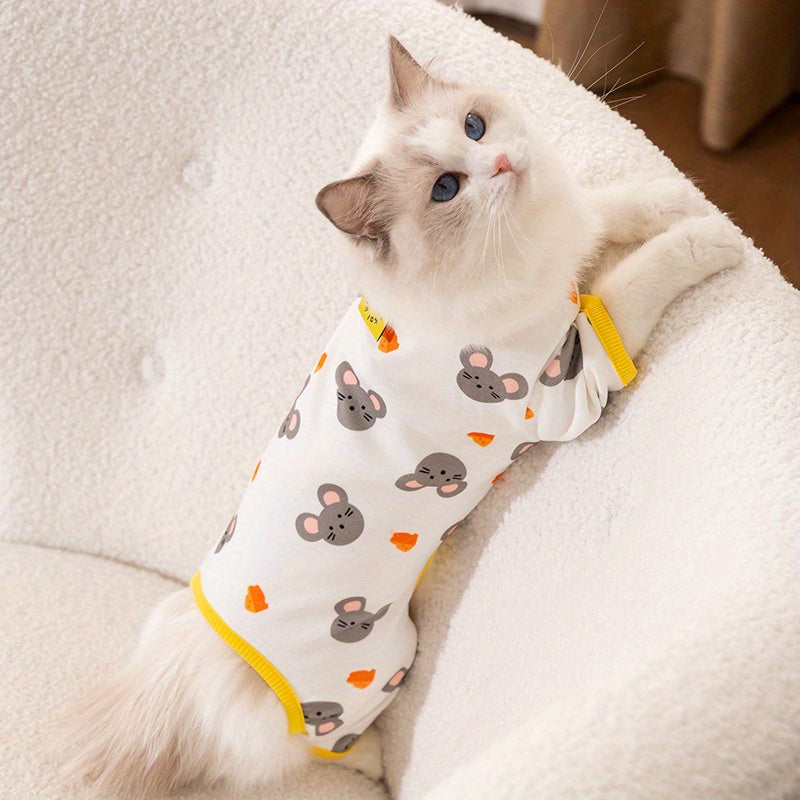 Winter Warm Cat Clothes De Rong Pet Four-Legged Clothes Cute Full Print Home Clothes Small Dog Thin Fleece Pet Apparel