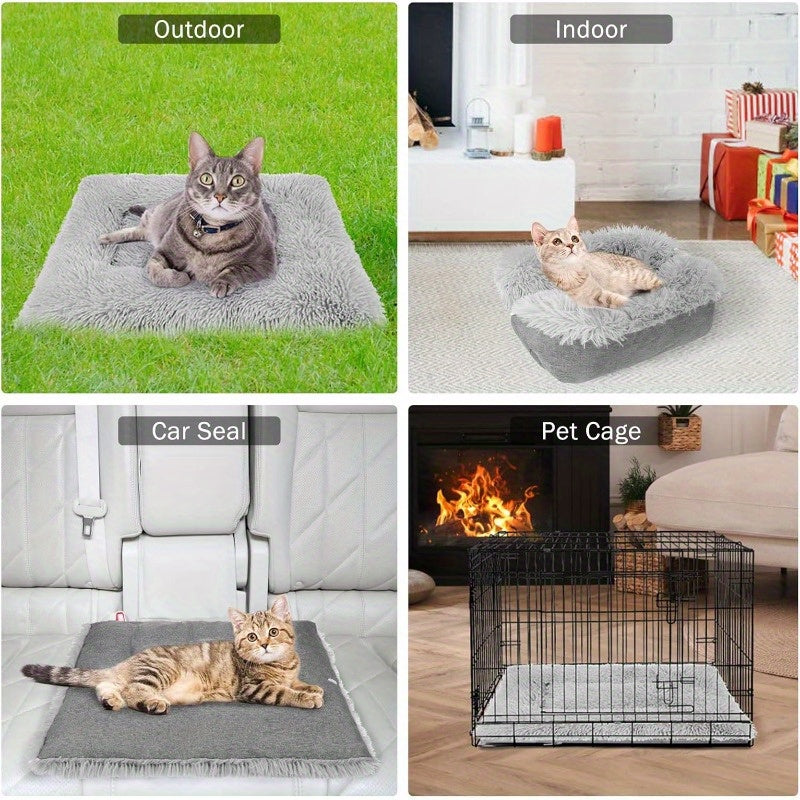 SelfWarming Cat Bed Mat for Cats Small Dogs Function 2in 1 Soft Plush Washable Pet Mat Autumn Winter Indoor Snooze Sleeping for Kittens Puppy Dog