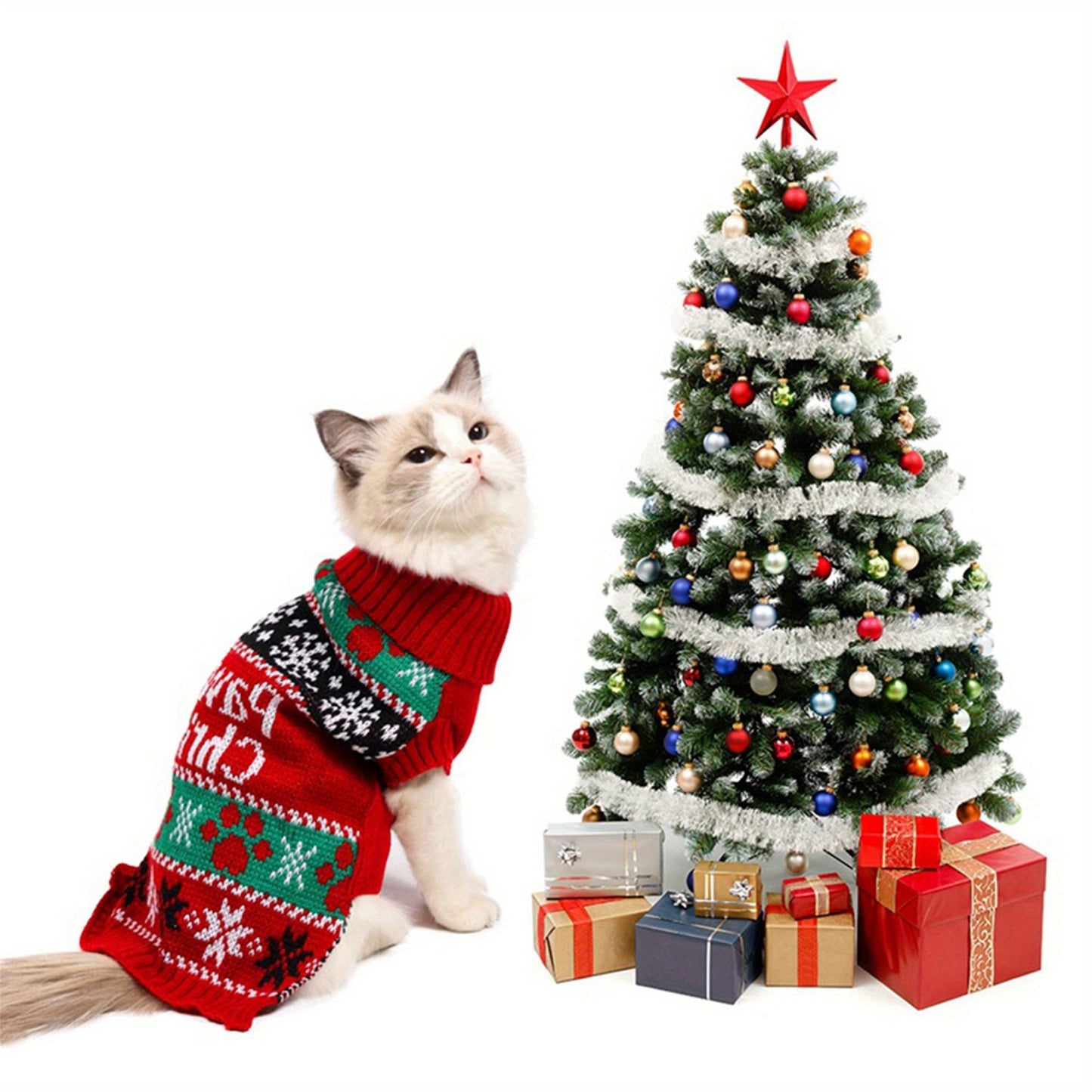 For Small to Medium Dogs and Cats, Pawsome Christmas Acrylic Pullover Sweater, Festive Red Winter Pet Apparel with Weave Design