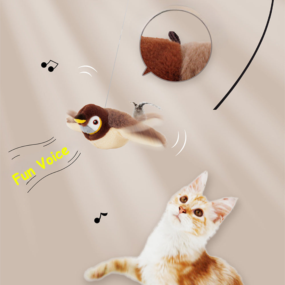 USB Charging Simulation Sparrow Cat Toy, Cat Self Entertainment Tool, Cat Dog Interactive Toy, Simulated Wing Flapping, Simulated Bird Calls, Suitable for Pet Households