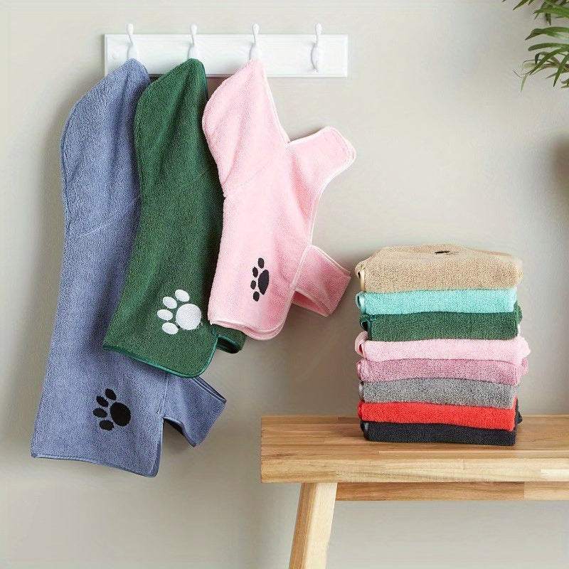 Pet Robe Collection Embroidered Absorbent Microfiber Bath Robe with Adjustable Closure - Soft Terry Multi-Use Towel for Dogs & Cats, 20x14 Inch, Machine Washable, Pink, Bathrobe, Decorative Paw Design, Durable Petwear
