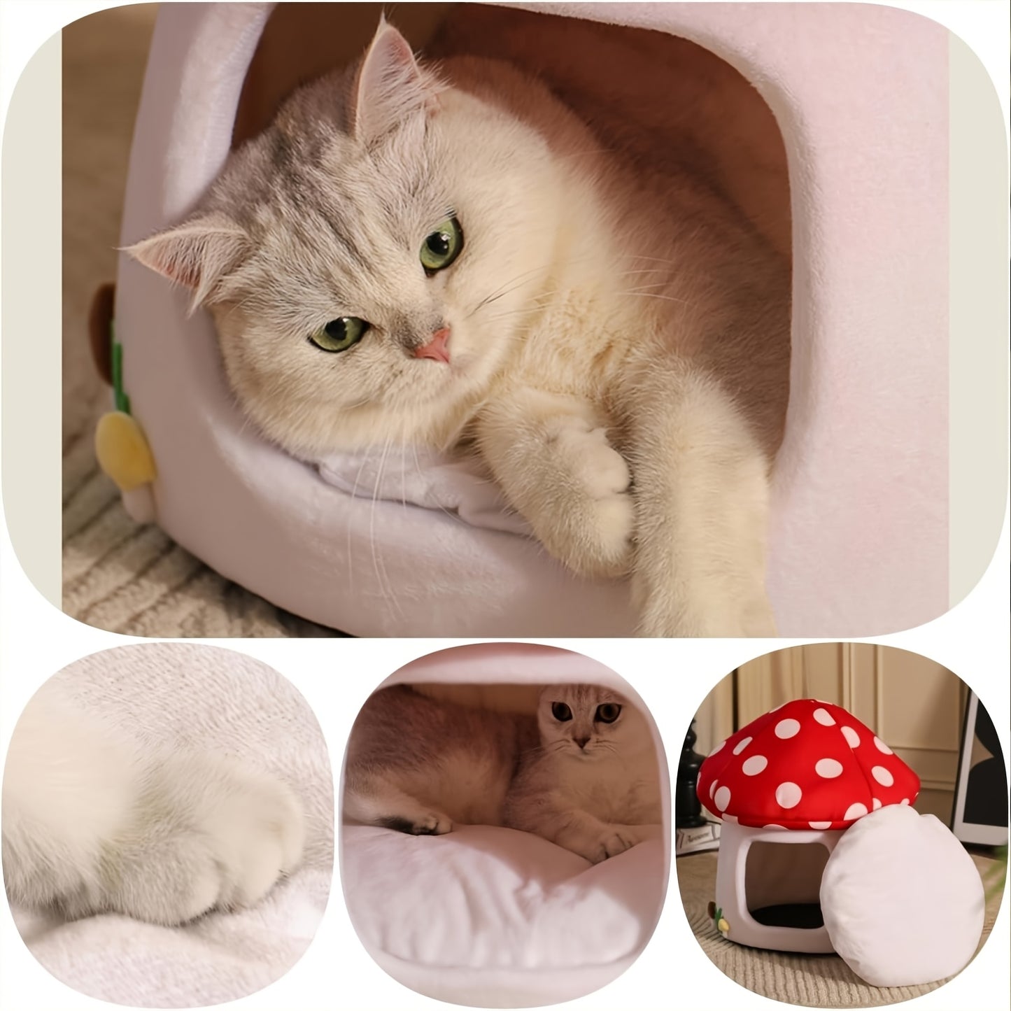 Cat Bed Chocolate Cookie Cat Beds For Indoor Cats Mushroom Cow Shape Cat Cave Bed Cat Tent With Removable & Washable Cushion Pillow Cat House Bed For Cats Small Dogs