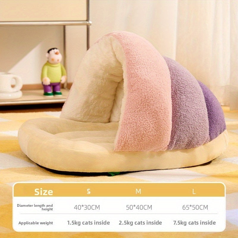 Cozy Cloud Velvet Pet Bed for Cats & Small Dogs - Semi-Enclosed Warm Slipper Nest with Plush Cushion, No Assembly Needed, Autumn Winter Home Decor