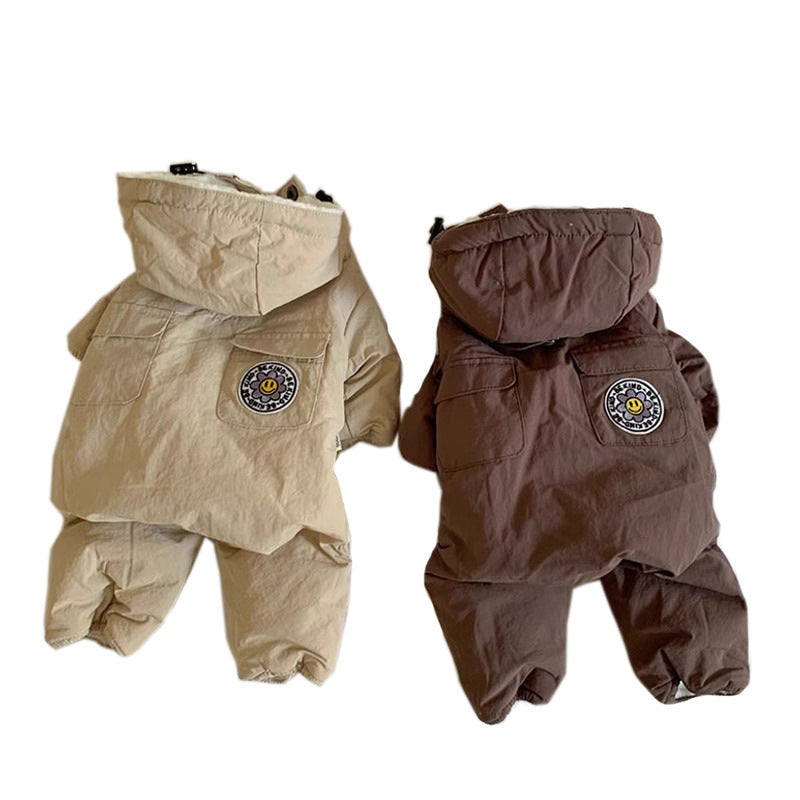 Autumn And Winter Pet Clothes Sunflower Hooded Four-Legged Traction -Padded Coat Teddy Bichon Small And Medium-Sized Dog Clothes