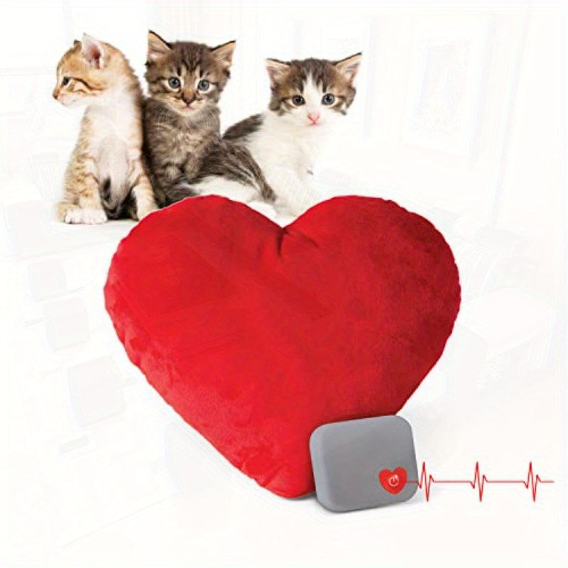6 Inch Red Heartbeat Plush Kitten Calming Toy - Soft Glass Heart Pillow for Dogs & Cats, Relaxing Pet Companion with Realistic Heartbeat, All Breeds & Sizes, Cozy Home Decor, Cat Plush Toy, Playful Design, Durable Stitching