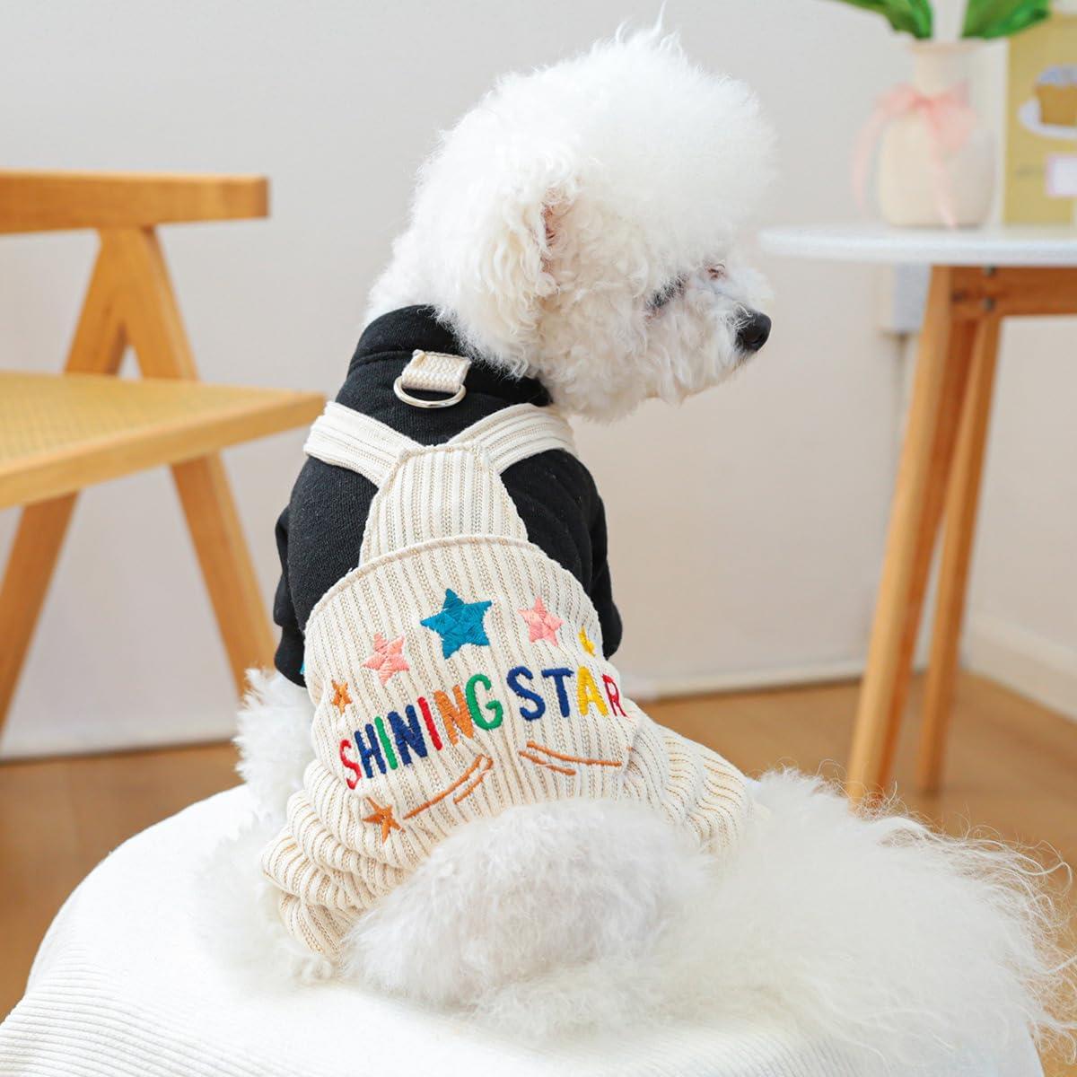 Dog One-Piece Outfit - Soft Corduroy Sweater & Overalls with Elastic Waist & Buckle Closure, Green\u002FBeige Striped Pattern, Warm Winter Clothes for Small Dogs Chihuahua Dachshund, Cozy Daily & Holiday Jumpsuit Costume