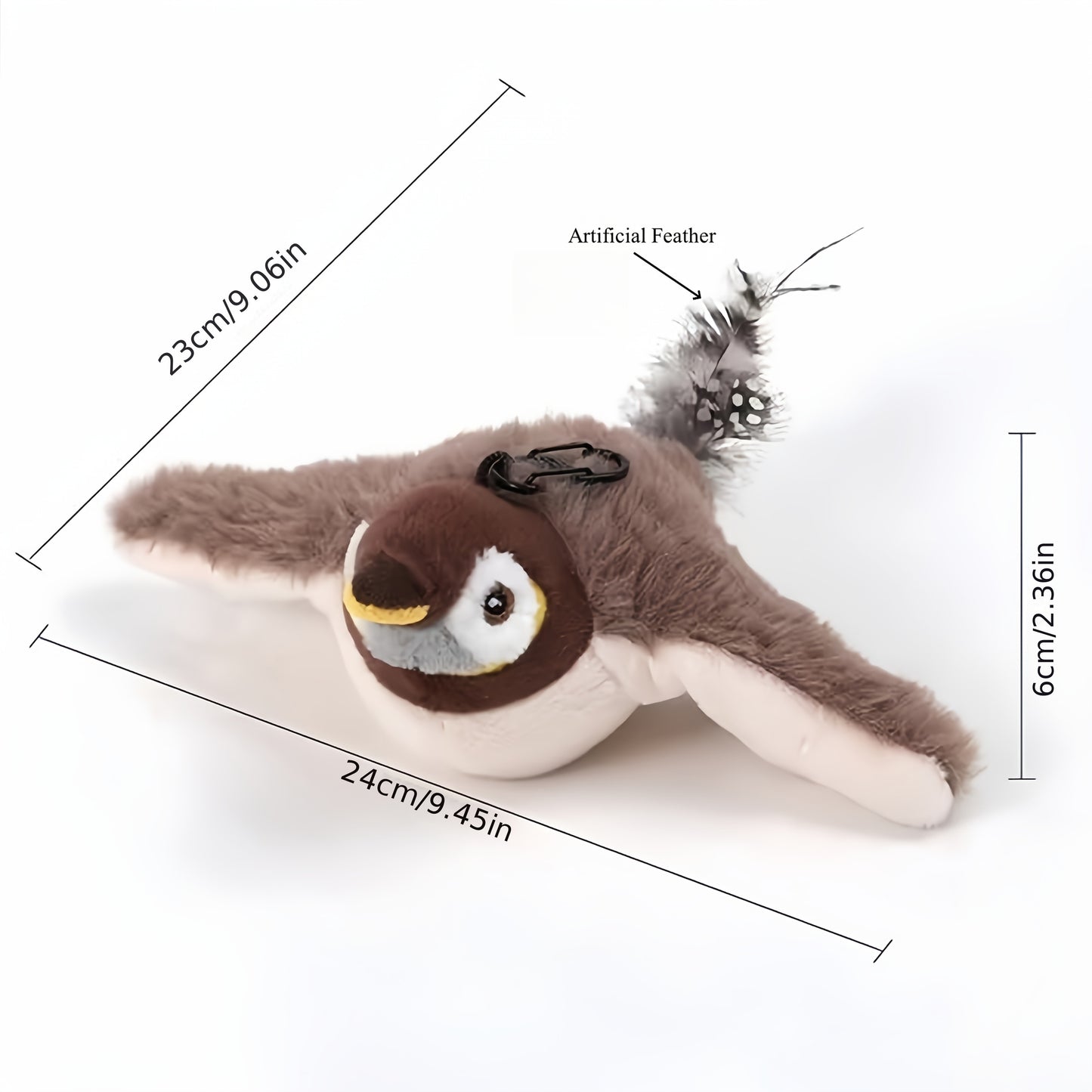 Interactive Flying Sparrow Cat Toy with Flapping Wings & Chirping Sounds - Motion-Activated by Touch, USB Soft Plush Bird Toy with Expressive Eyes & Safe Lithium Polymer Battery for Indoor\u002FOutdoor Play - Compatible with Kittens, Cats, Small Dogs - Re