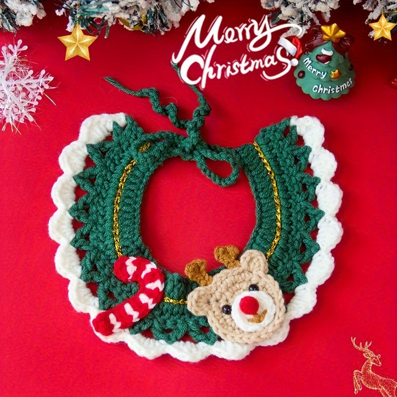 4pcs Christmas Dog & Cat Handmade Knit Collar, Adjustable Handmade Knit Cat Saliva Bib, Christmas Dog Collars For Medium Dogs, Festive Pattern Collar For Kitten & Puppy, Crochet Cat Bib For Small To Medium Cats & Dogs