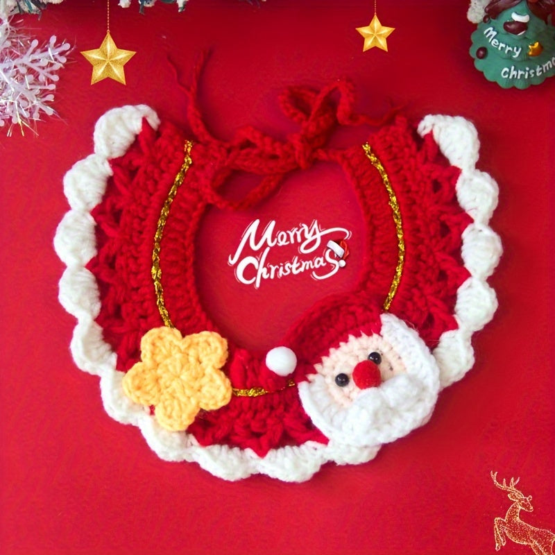 4pcs Christmas Dog & Cat Handmade Knit Collar, Adjustable Handmade Knit Cat Saliva Bib, Christmas Dog Collars For Medium Dogs, Festive Pattern Collar For Kitten & Puppy, Crochet Cat Bib For Small To Medium Cats & Dogs