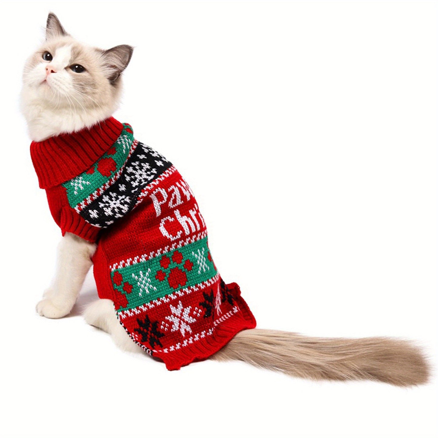 For Small to Medium Dogs and Cats, Pawsome Christmas Acrylic Pullover Sweater, Festive Red Winter Pet Apparel with Weave Design