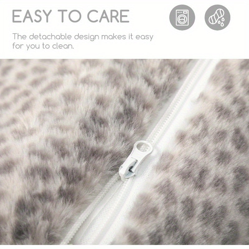 Fluffy Plush Cat Bed with a Multifunctional Double-Layer Design, Soft Orthopedic Sofa Nest for Small Cats And Dogs, Featuring a Snow Leopard Pattern, Measuring 21X15X8 Inches.