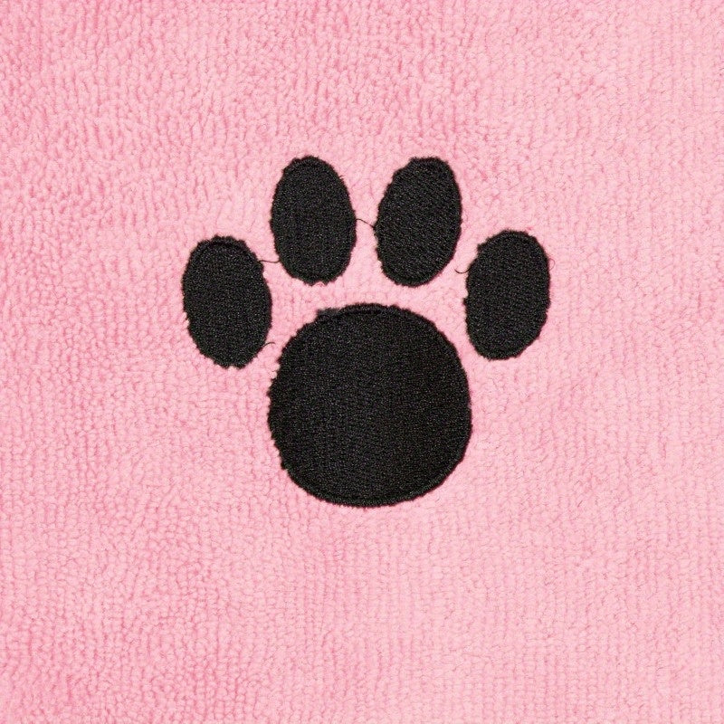 Pet Robe Collection Embroidered Absorbent Microfiber Bath Robe with Adjustable Closure - Soft Terry Multi-Use Towel for Dogs & Cats, 20x14 Inch, Machine Washable, Pink, Bathrobe, Decorative Paw Design, Durable Petwear