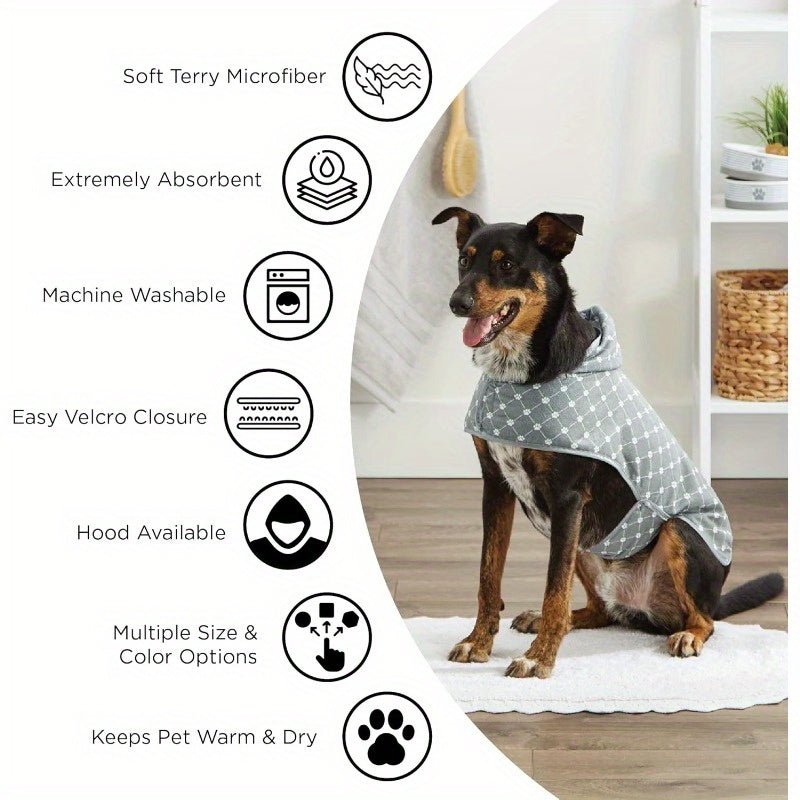 Pet Robe Collection Embroidered Absorbent Microfiber Bath Robe with Adjustable Closure - Soft Terry Multi-Use Towel for Dogs & Cats, 20x14 Inch, Machine Washable, Pink, Bathrobe, Decorative Paw Design, Durable Petwear