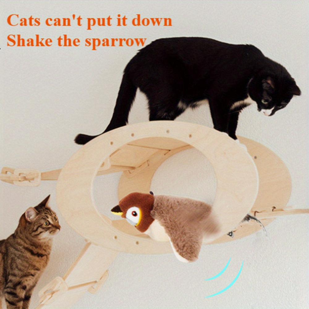 USB Charging Simulation Sparrow Cat Toy, Cat Self Entertainment Tool, Cat Dog Interactive Toy, Simulated Wing Flapping, Simulated Bird Calls, Suitable for Pet Households