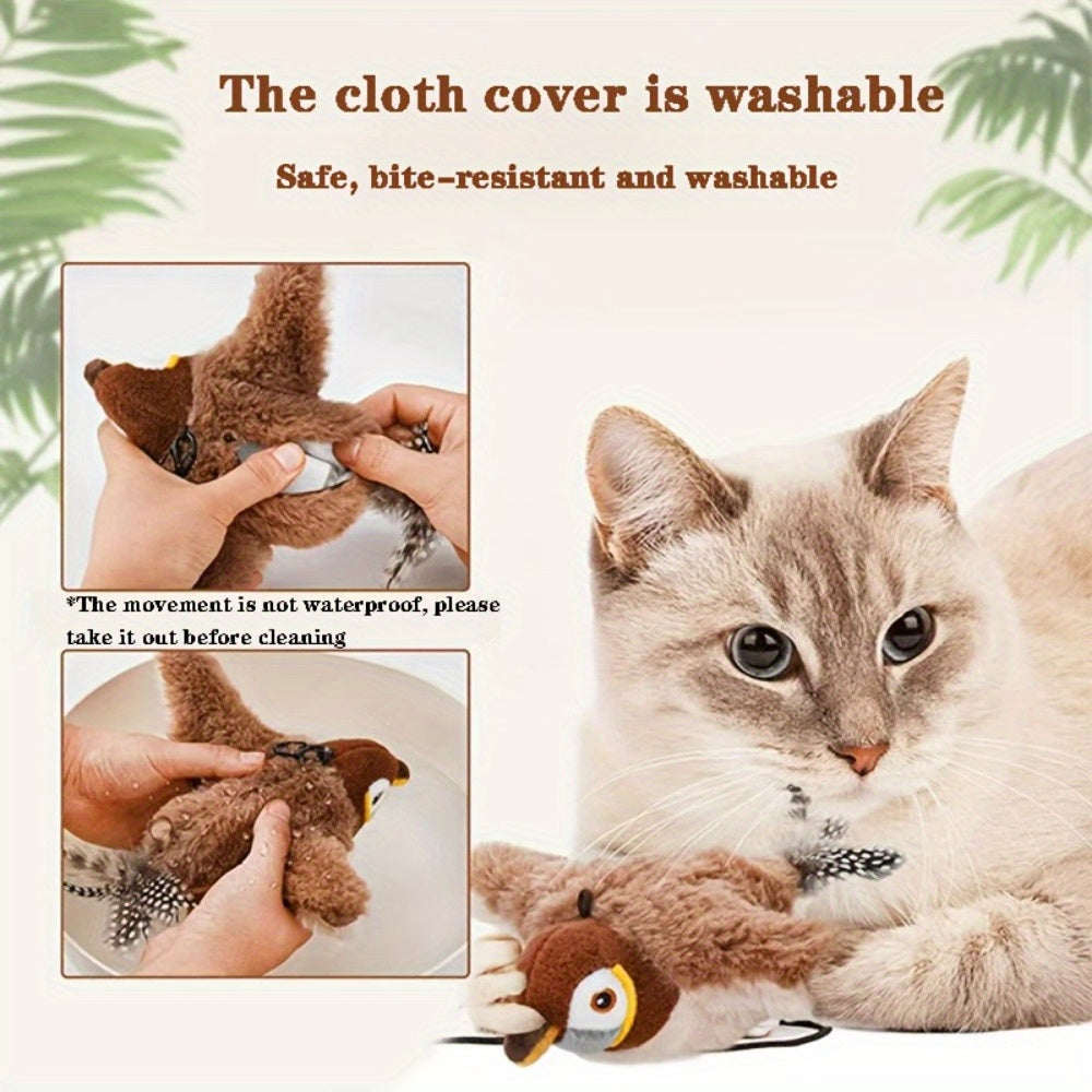 USB Charging Simulation Sparrow Cat Toy, Cat Self Entertainment Tool, Cat Dog Interactive Toy, Simulated Wing Flapping, Simulated Bird Calls, Suitable for Pet Households