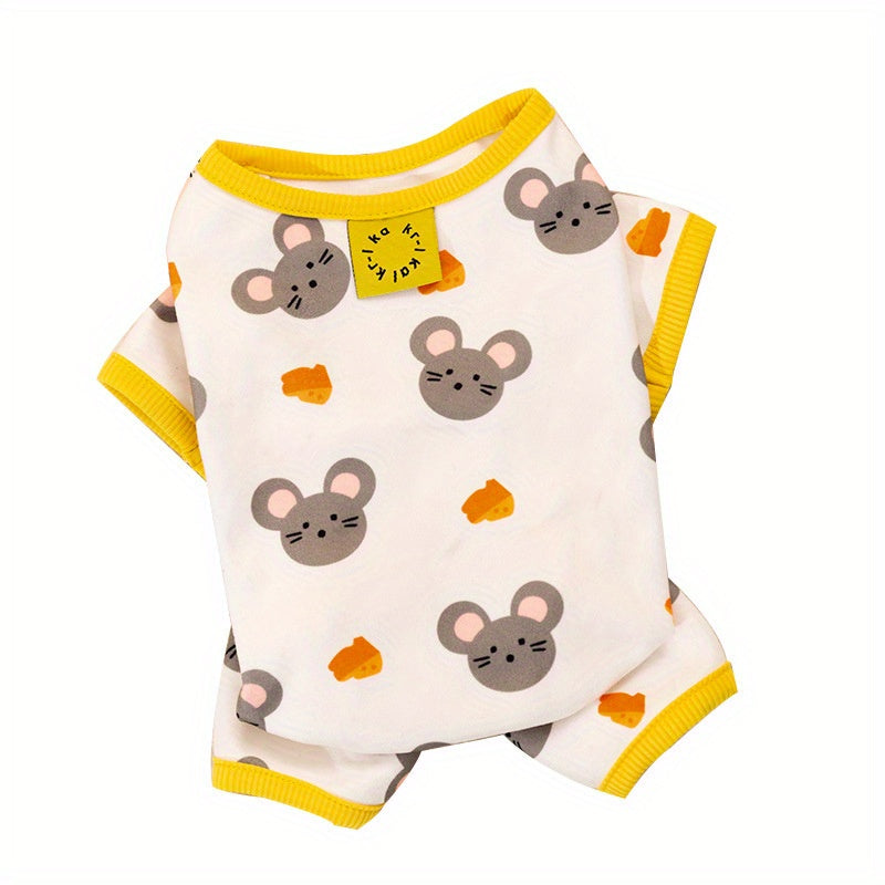 Winter Warm Cat Clothes De Rong Pet Four-Legged Clothes Cute Full Print Home Clothes Small Dog Thin Fleece Pet Apparel