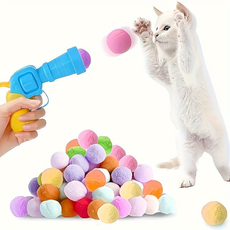 Interactive Pet Toy - Manual Launcher Ball, Non-Toxic Plush Soft Ball for Cats & Dogs, No Batteries Needed, Safe for Indoor\u002FOutdoor Play - Training, Tug-of-War, Solo Entertainment - Ideal for Kittens & Puppies - Compatible with All Breeds & Sizes, No
