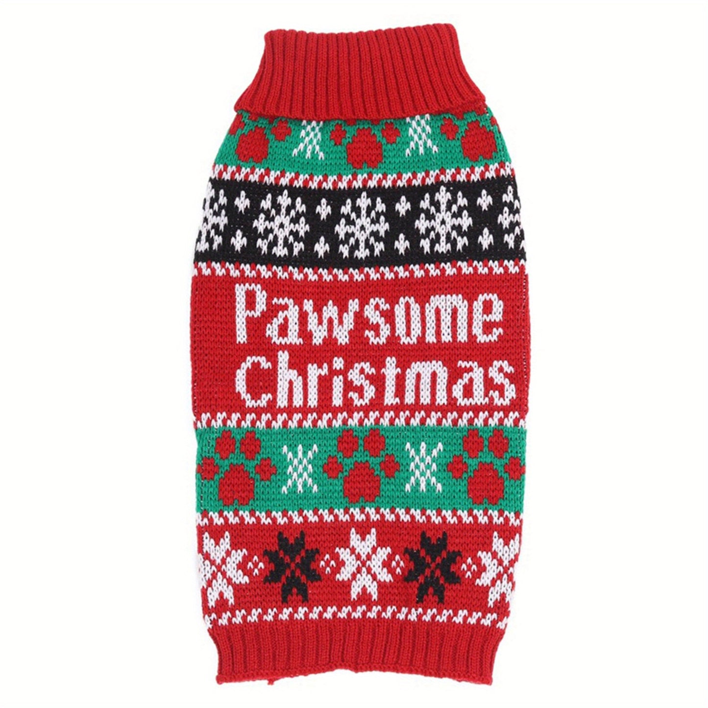 For Small to Medium Dogs and Cats, Pawsome Christmas Acrylic Pullover Sweater, Festive Red Winter Pet Apparel with Weave Design