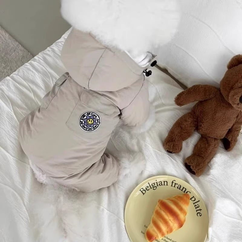 Autumn And Winter Pet Clothes Sunflower Hooded Four-Legged Traction -Padded Coat Teddy Bichon Small And Medium-Sized Dog Clothes