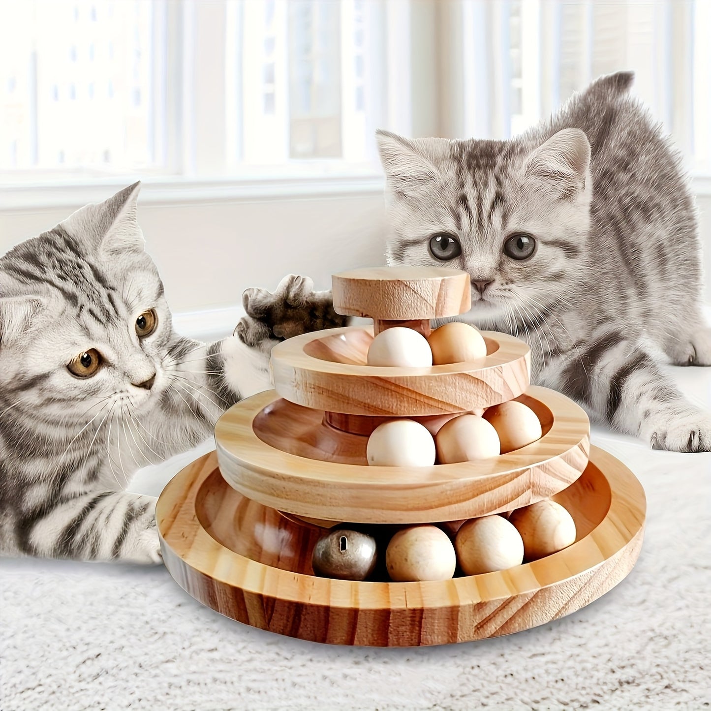 A Small Cat And Dog Carousel Track Toy, Bell Toy, 3 Layers Of Cat Ball Tower (with 9 Detachable Balls), Interactive Roller Toy, Circle Track DIY Fun Kitten And Puppy Sports Toy, with Self-fun And Decompression Relaxation Function,, Holiday Gifts