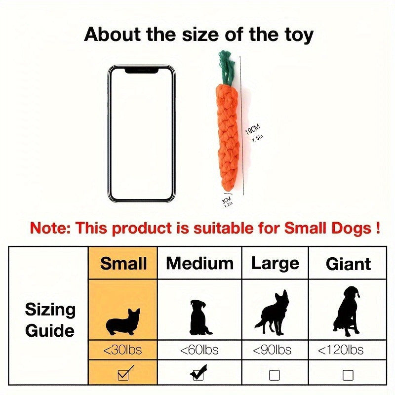 Durable Rope Carrot-Shaped Chew Toy For Dogs & Cats - Indoor Play, Dental Health Promotion, Without Battery