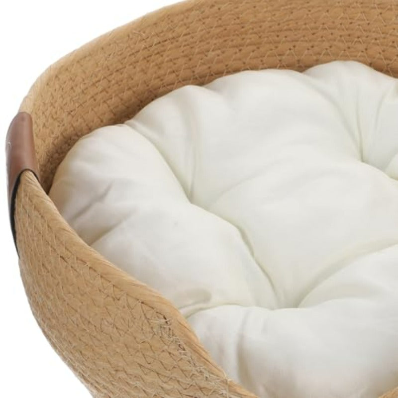 Woven Cat Bed 13.4x5.1 Warm Cute Sleeping Nest Basket Lovely Calming Round Soft Litter Mat Cushion for Pets to Sharpen Claws
