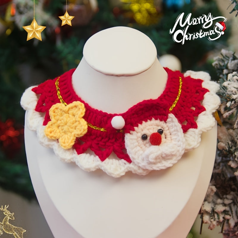 4pcs Christmas Dog & Cat Handmade Knit Collar, Adjustable Handmade Knit Cat Saliva Bib, Christmas Dog Collars For Medium Dogs, Festive Pattern Collar For Kitten & Puppy, Crochet Cat Bib For Small To Medium Cats & Dogs