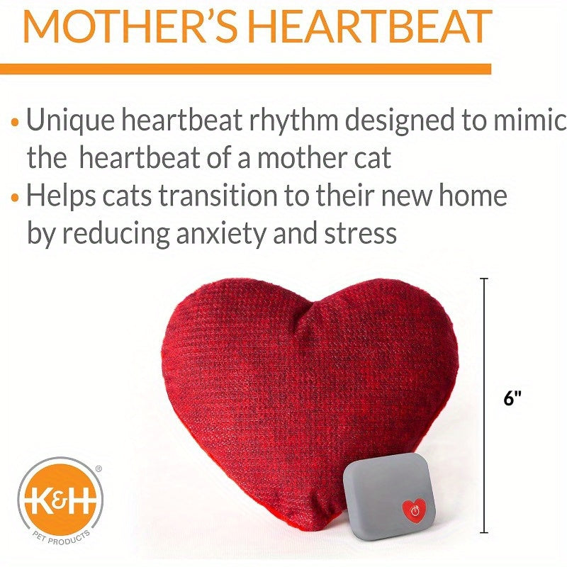 6 Inch Red Heartbeat Plush Kitten Calming Toy - Soft Glass Heart Pillow for Dogs & Cats, Relaxing Pet Companion with Realistic Heartbeat, All Breeds & Sizes, Cozy Home Decor, Cat Plush Toy, Playful Design, Durable Stitching