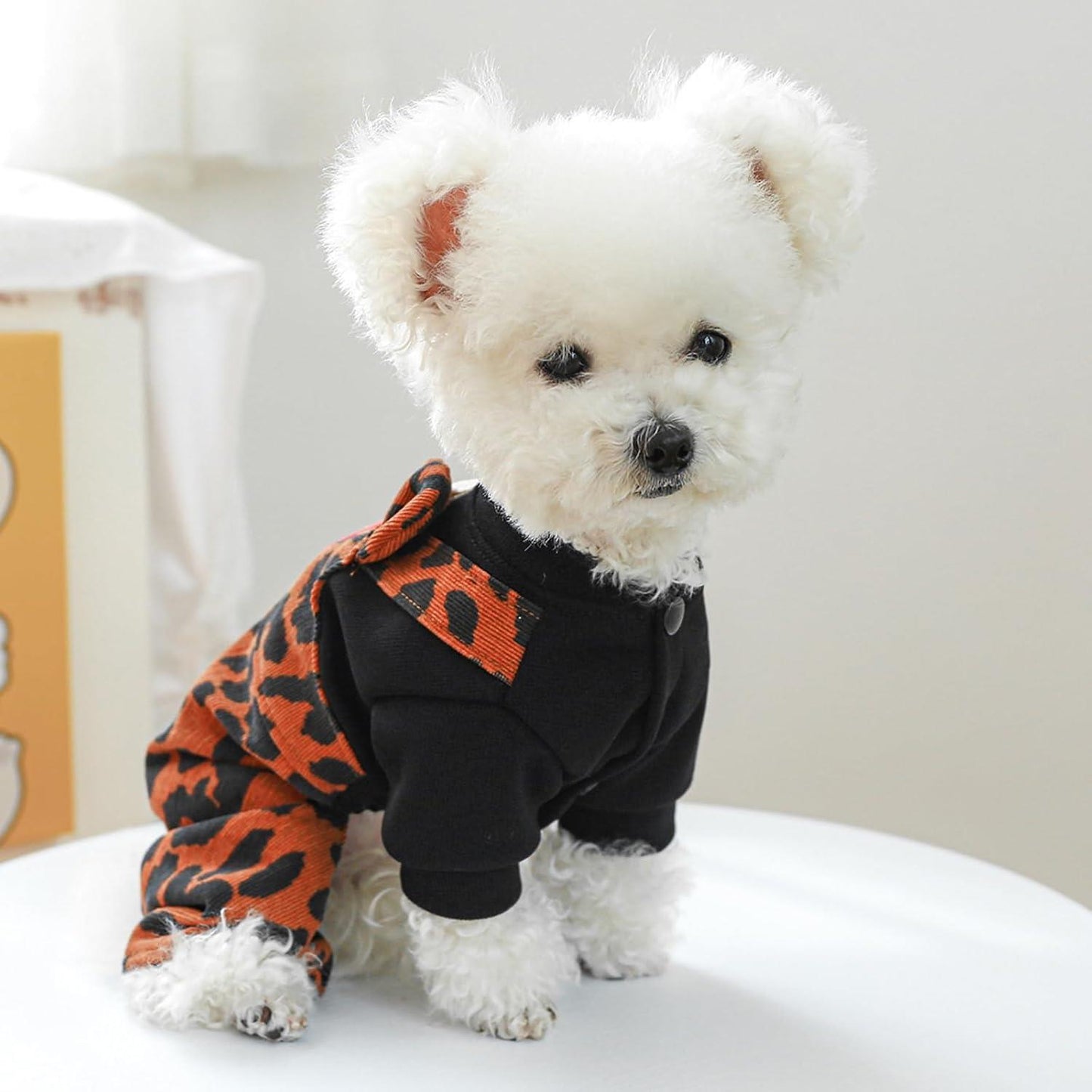 Dog Leopard Jumpsuit Small Dog Winter Warm Sweater Coat Puppy Cute Four-Legged Clothes Dog Cold Weather Jacket Stylish One-Piece Outfit Holiday Festival Cozy Pet Clothes Chihuahua Yorkie Cat Costume