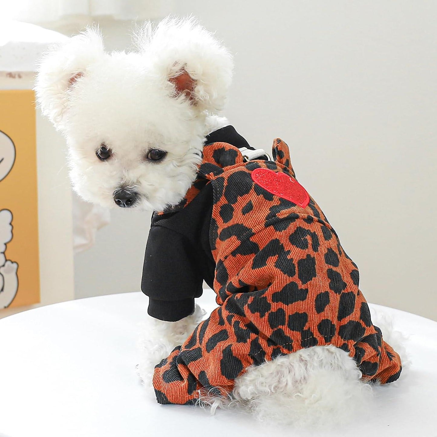 Dog Leopard Jumpsuit Small Dog Winter Warm Sweater Coat Puppy Cute Four-Legged Clothes Dog Cold Weather Jacket Stylish One-Piece Outfit Holiday Festival Cozy Pet Clothes Chihuahua Yorkie Cat Costume