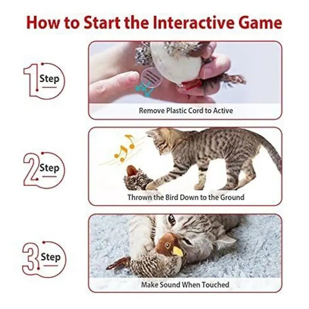 Interactive Squeaky Bird Cat Toy - Realistic Chirping, Safe Fleece & Electronics, Perfect for Cats and Dogs Playtime