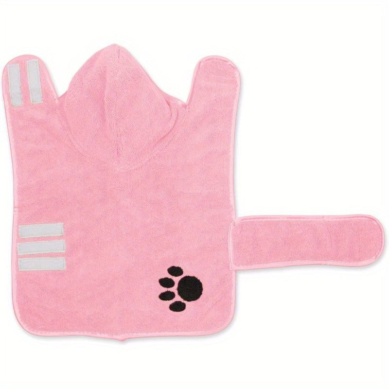 Pet Robe Collection Embroidered Absorbent Microfiber Bath Robe with Adjustable Closure - Soft Terry Multi-Use Towel for Dogs & Cats, 20x14 Inch, Machine Washable, Pink, Bathrobe, Decorative Paw Design, Durable Petwear