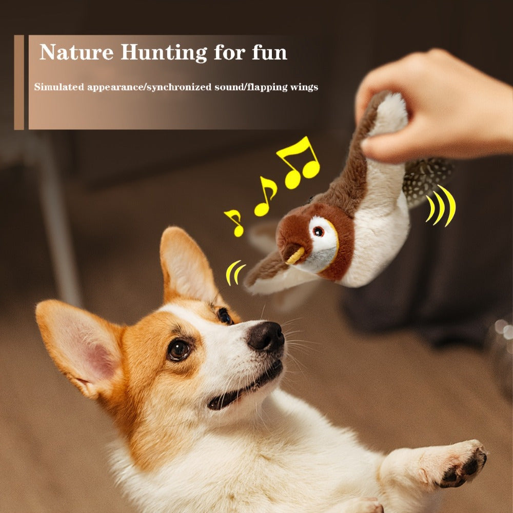 USB Charging Simulation Sparrow Cat Toy, Cat Self Entertainment Tool, Cat Dog Interactive Toy, Simulated Wing Flapping, Simulated Bird Calls, Suitable for Pet Households