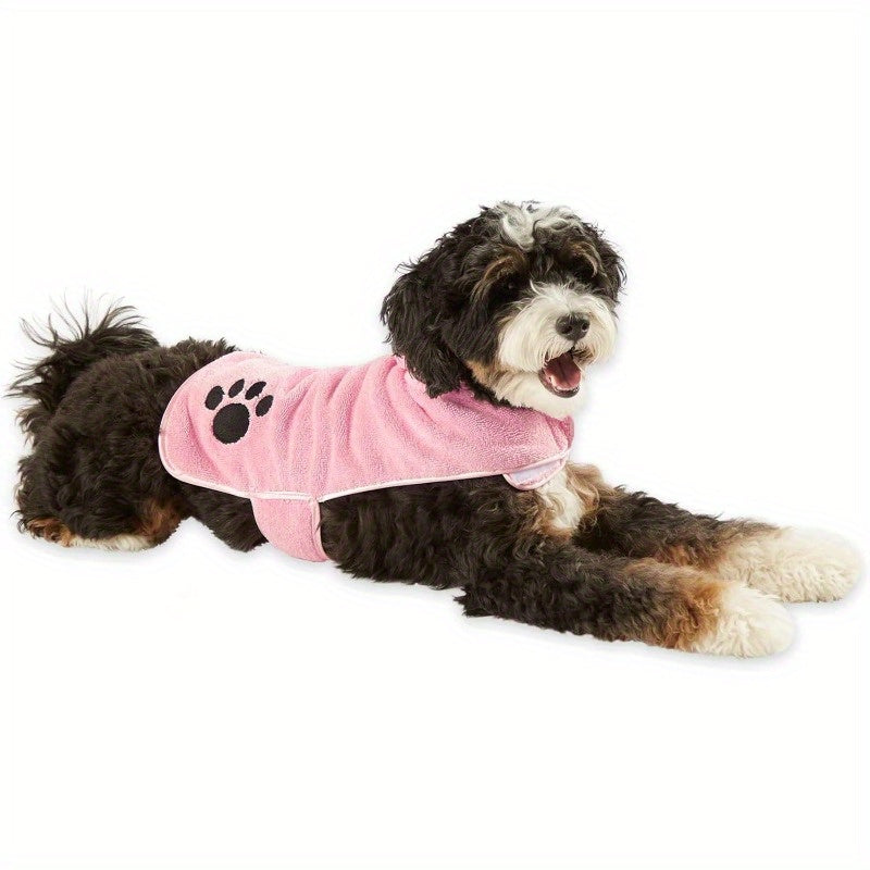 Pet Robe Collection Embroidered Absorbent Microfiber Bath Robe with Adjustable Closure - Soft Terry Multi-Use Towel for Dogs & Cats, 20x14 Inch, Machine Washable, Pink, Bathrobe, Decorative Paw Design, Durable Petwear