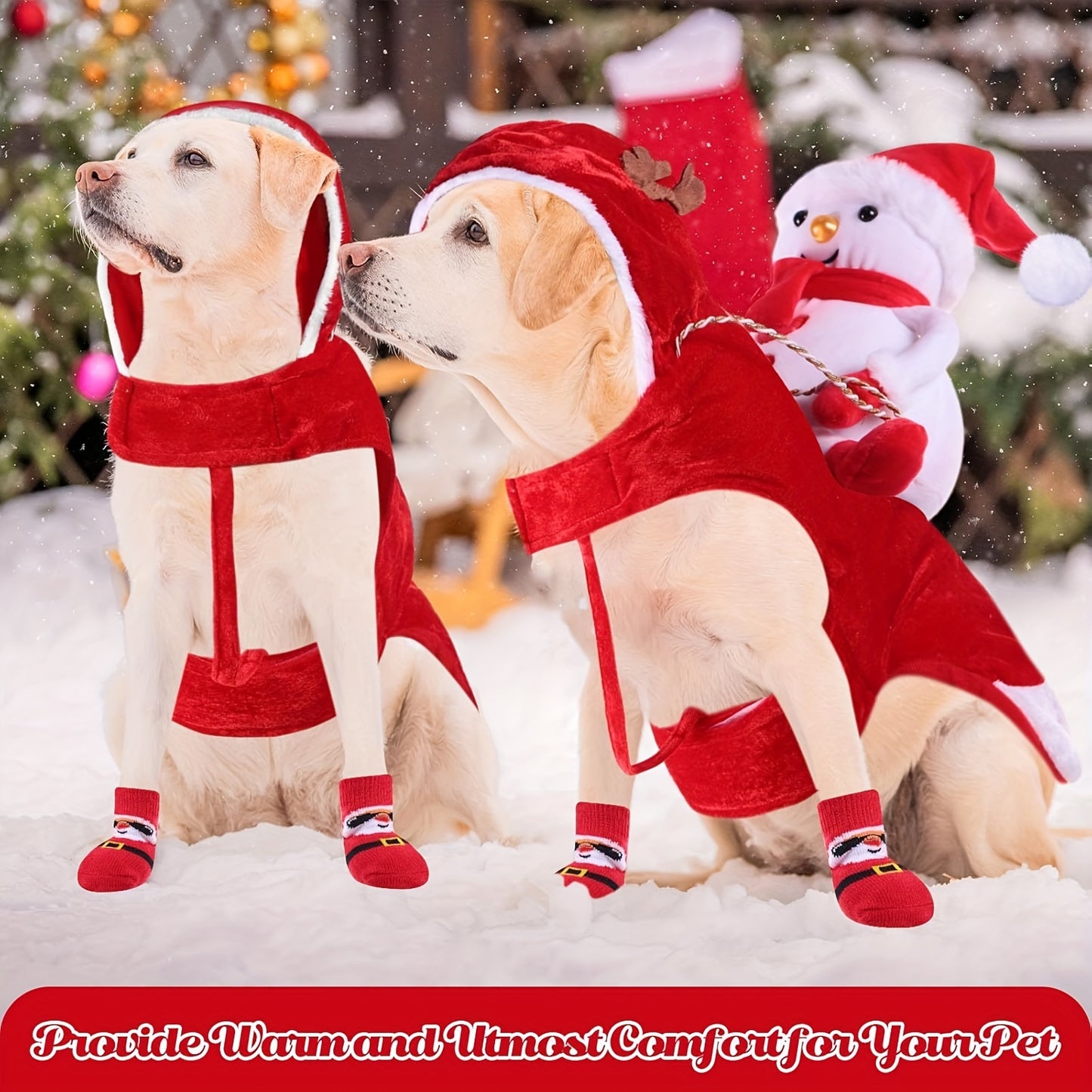 5pcs Christmas Dog Costume Set with Santa Hat & Socks - Red Festive Polyester Outfit with Closure, Hand Wash Only, Sizes S-2XL for Holiday Photos & Parties