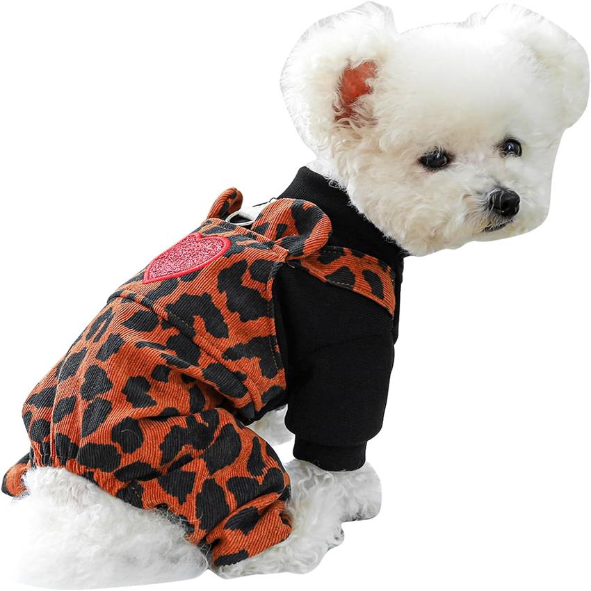 Dog Leopard Jumpsuit Small Dog Winter Warm Sweater Coat Puppy Cute Four-Legged Clothes Dog Cold Weather Jacket Stylish One-Piece Outfit Holiday Festival Cozy Pet Clothes Chihuahua Yorkie Cat Costume