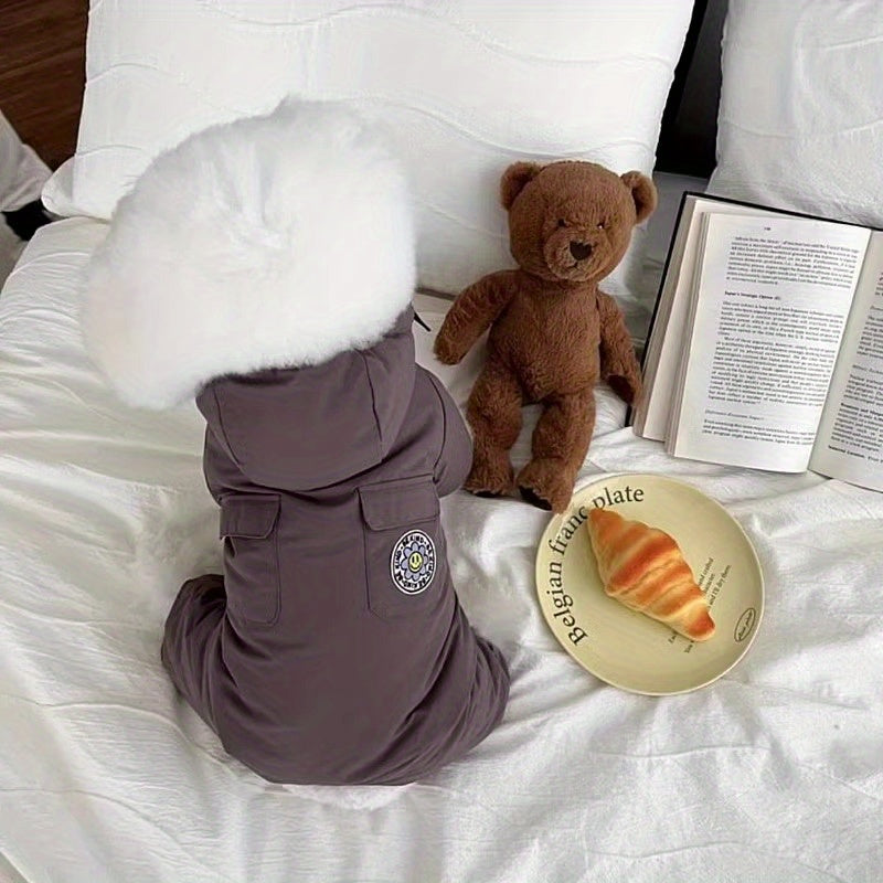 Autumn And Winter Pet Clothes Sunflower Hooded Four-Legged Traction -Padded Coat Teddy Bichon Small And Medium-Sized Dog Clothes
